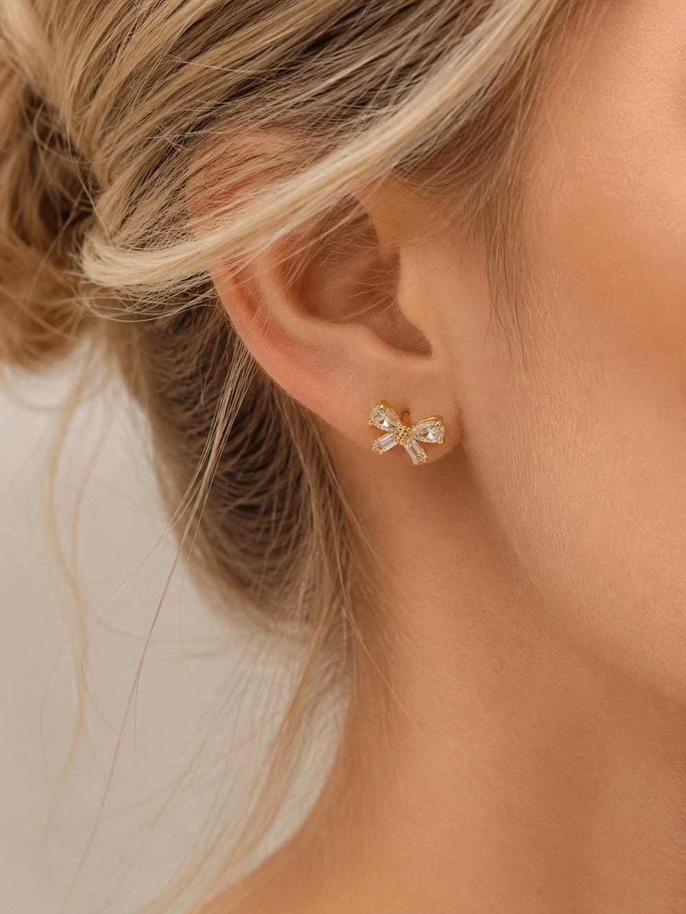 Gold Filled CZ Bow Stud Earrings – Dainty & Elegant